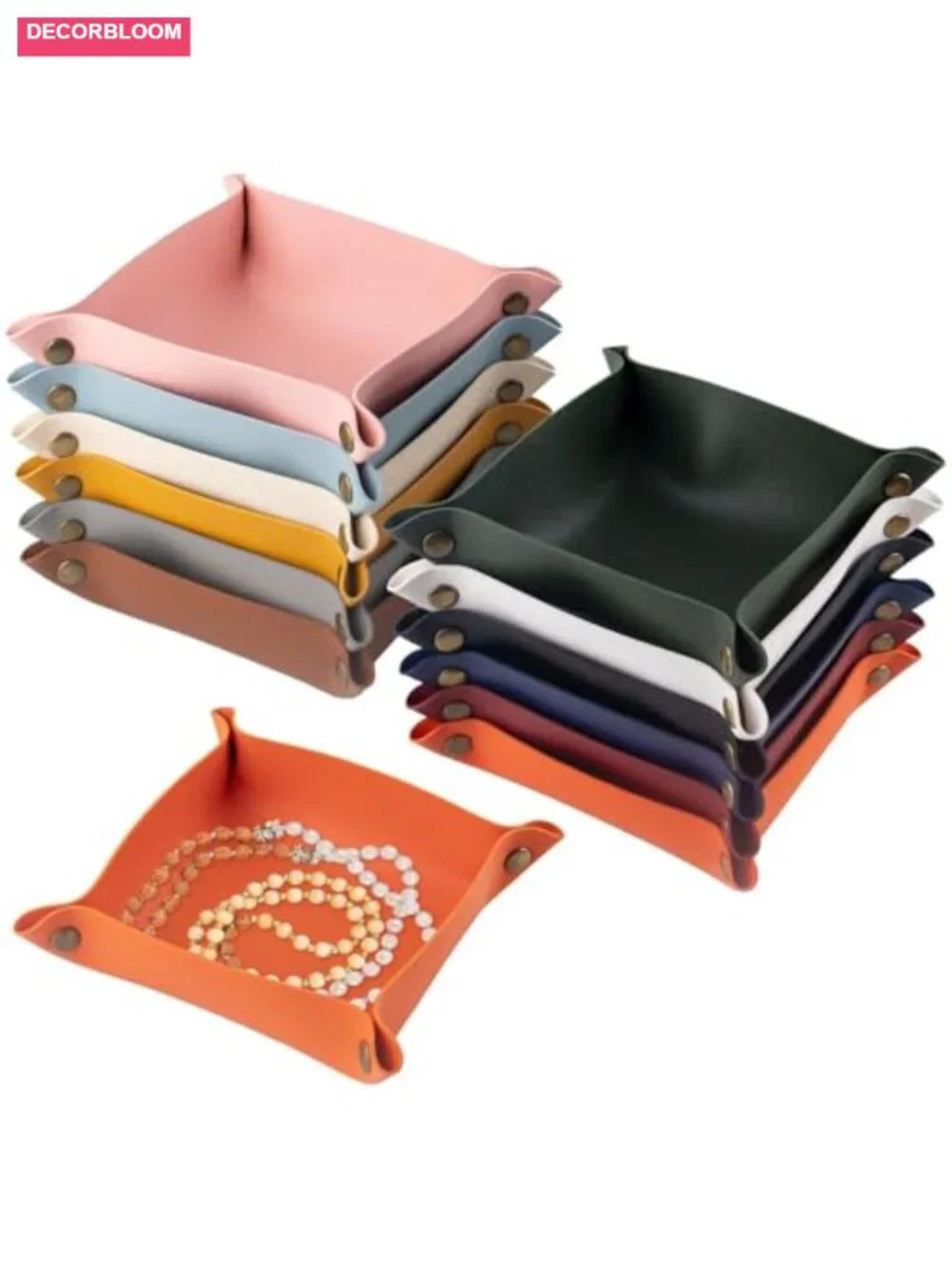 PU Leather Valet Tray Set of 12 Foldable Jewelry and Key Organizer